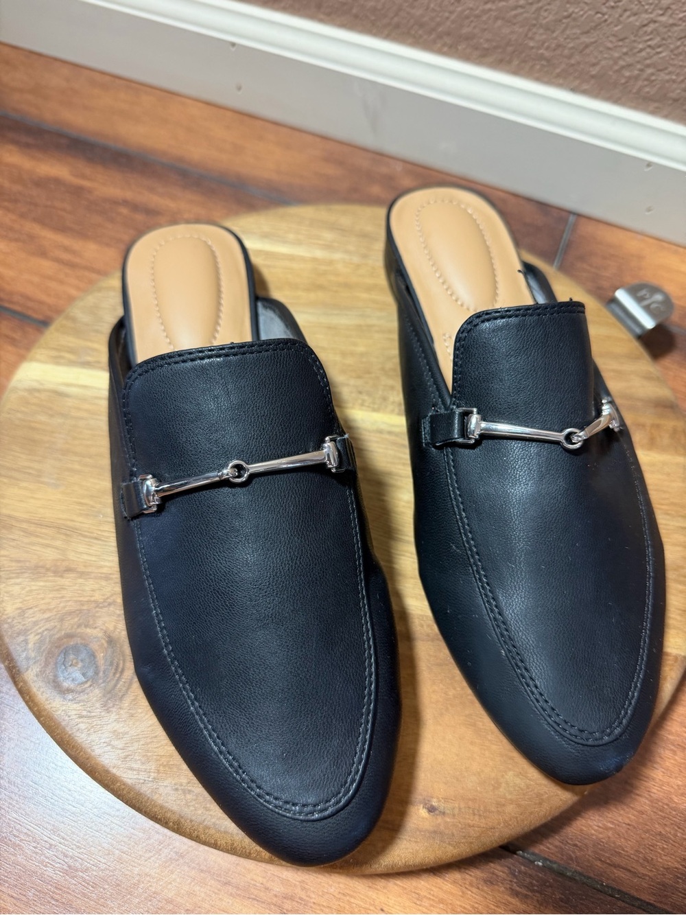 Rachel Zoe Faux Leather Black Slip-On Mule with Silver Bit Size 8.5